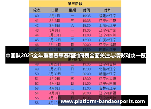 中国队2025全年重要赛事赛程时间表全面关注与精彩对决一览